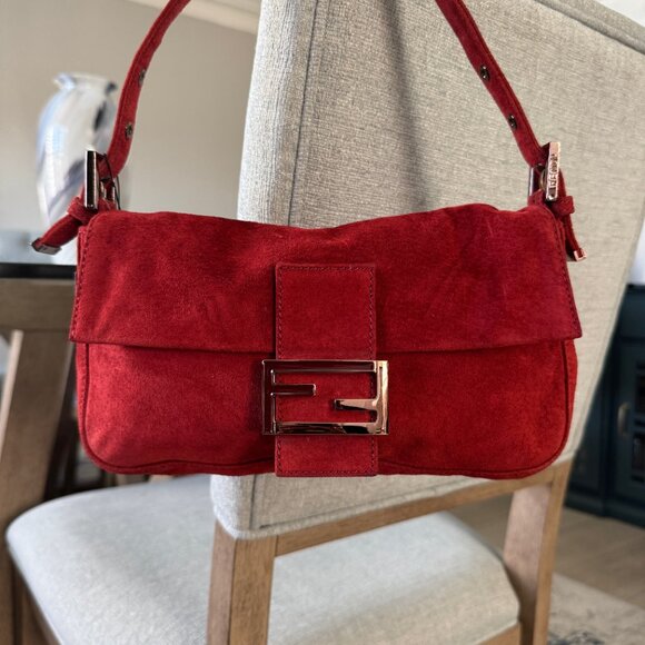 FENDI SUEDE Vintage Baguette Red - Picture 3 of 13